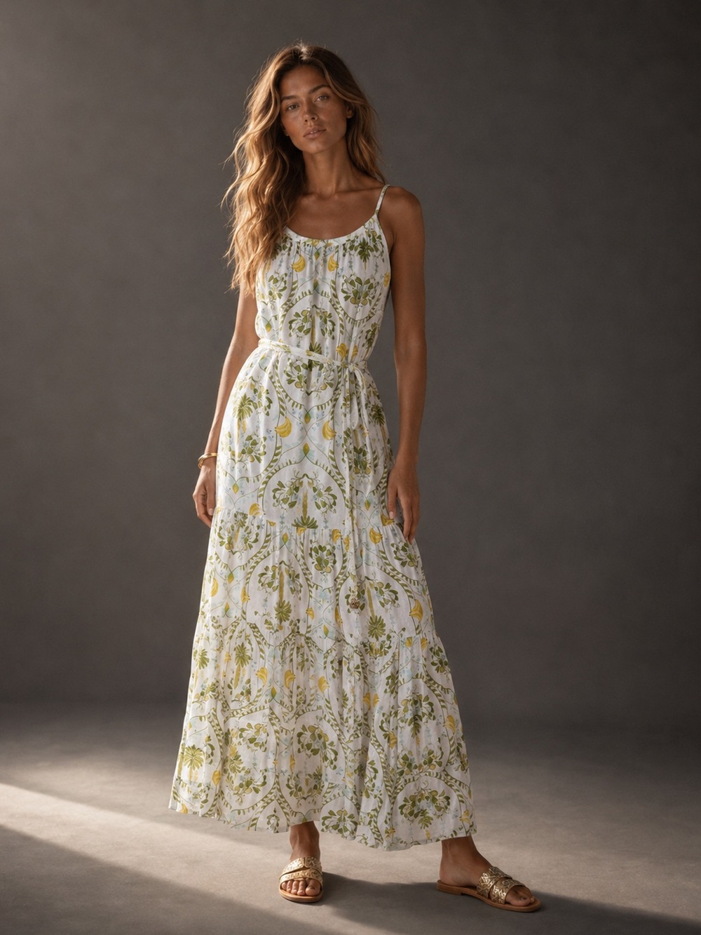 Calypso St. Barth Mixed Print Tie-Waist Maxi Dress Small